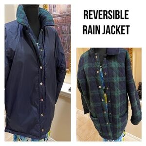 Nordstrom’s Reversible rain jacket car coat blue green plaid pockets
